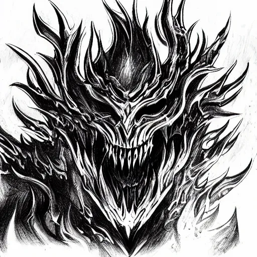 Image similar to full body character concept art diablo lord of terror engulfed in flames, detailed ink drawing by Dmitriy Tkach