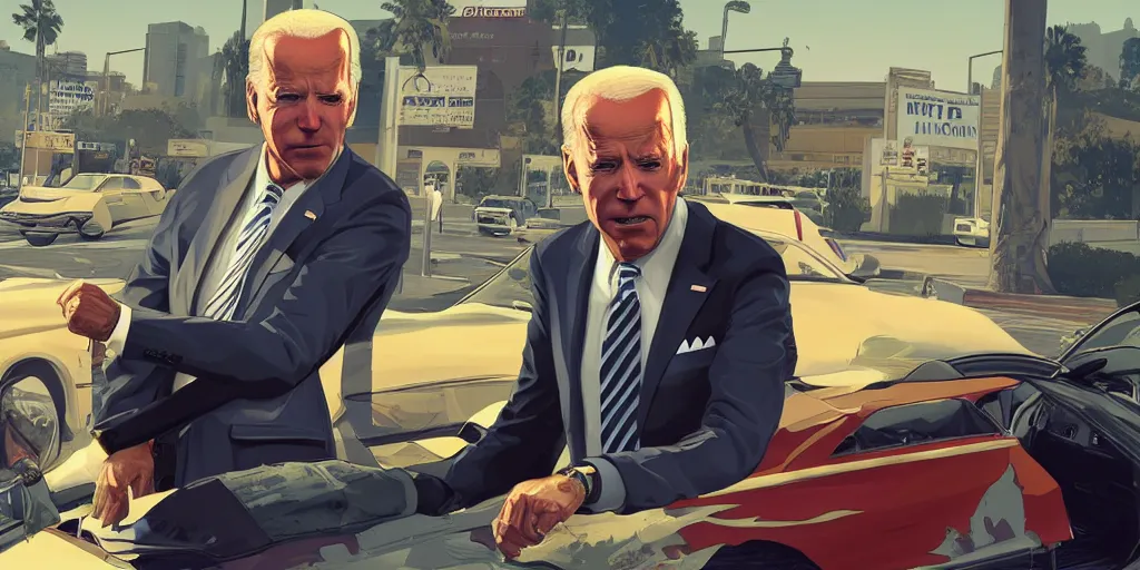 Prompt: Joe Biden in GTA V, cover art by Stephen Bliss, artstation, no text