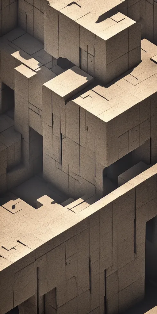 Prompt: cube built on the side of a vertical cliff, brutalist architecture, desert, digital painting, detailed, highly detailed, smooth, sharp focus, 3 d rendering, octane, unreal engine, digital, maya, award winning, trending on artstation