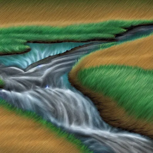 Image similar to digital art painting of a river running through the plains, very mediocre, not detailed at all.