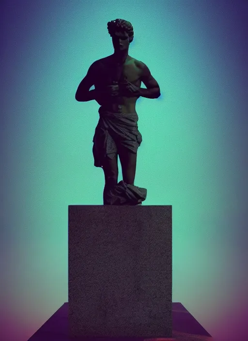 Prompt: statue of david, beeple, vaporwave, retrowave, tonal separation, black background, glitch, strong contrast, pinterest, trending on artstation