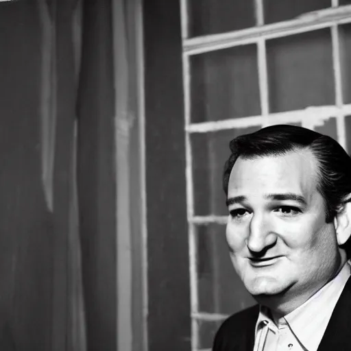 Prompt: Ted Cruz as a vampire, 35mm film