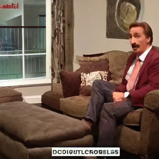 Image similar to mike lindell on disgusting couch smoking crack