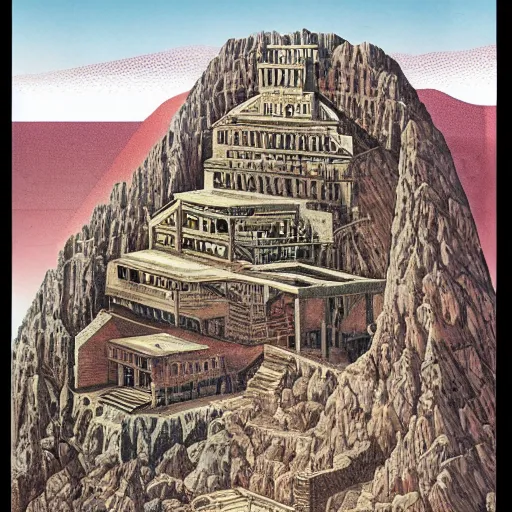 Image similar to diagram illustration of osama bin ladens mountain fortress, cutaway, underground, from time magazine 2 0 0 2