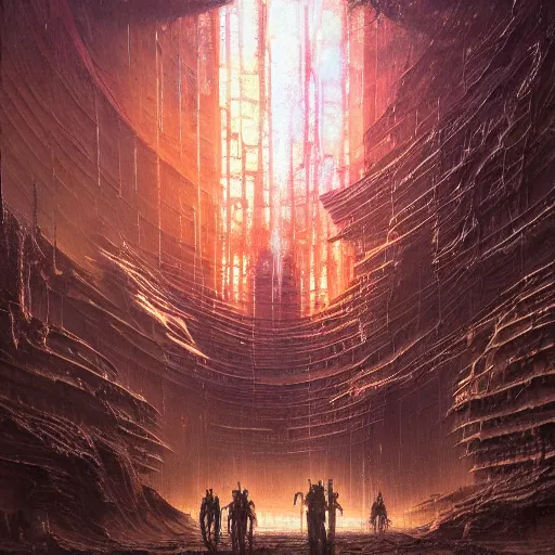 Image similar to an enigmatic and terrifying painting of a cyberpunk universe by marc simonetti, greg rutkowski, ferdinand knab, colour, hyper detail, 8 k, one giant oak, universe, nebula, burst of colour, imaginary, roots, concept art, out of this world, depth, incredible depth