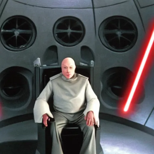 Prompt: dr evil sitting in darth sidious chair on the death star