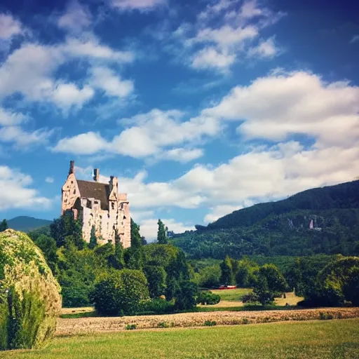 Prompt: beautiful landscape and castle further away