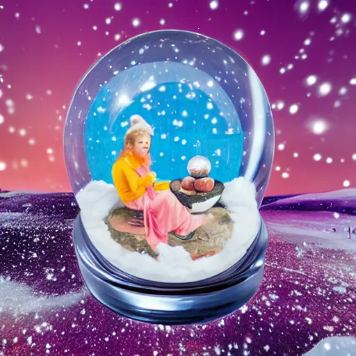 Prompt: galaxy in a snowglobe in the style of Duane Hanson Woman Eating