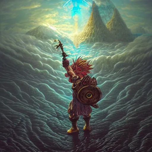 Prompt: photorealistic chrono trigger in the style of michael whelan and gustave dore. hyperdetailed photorealism, 1 0 8 megapixels, amazing depth, glowing rich colors, powerful imagery, psychedelic overtones, 3 d finalrender, 3 d shading, cinematic lighting, artstation concept art