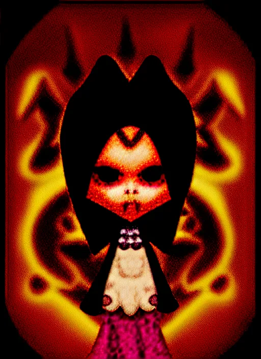 Prompt: baroque bedazzled gothic royalty frames surrounding a pixelsort emo demonic horrorcore japanese yokai doll, low quality sharpened graphics, remastered chromatic aberration spiked korean bloodmoon sigil stars draincore, gothic demon hellfire hexed witchcore aesthetic, dark vhs gothic hearts, neon glyphs spiked with red maroon glitter breakcore art by guro manga artist shintaro kago