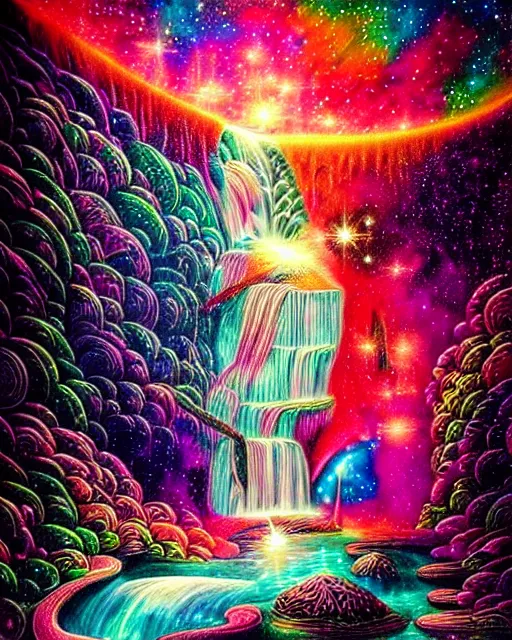 Prompt: surreal ornate waterfall, intricately detailed, airbrushed, psychedelic, cosmic, nebula