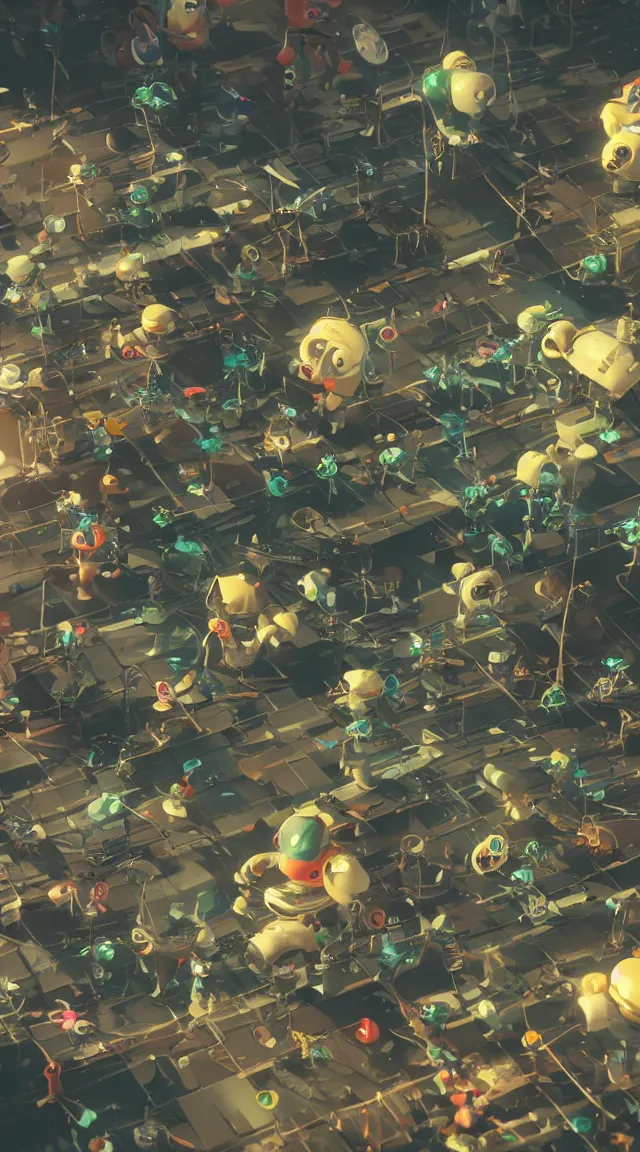 Image similar to tiny robots in a tiny world, hyper detailed, sharp focus, bokeh, unreal engine, ray tracing, cute,