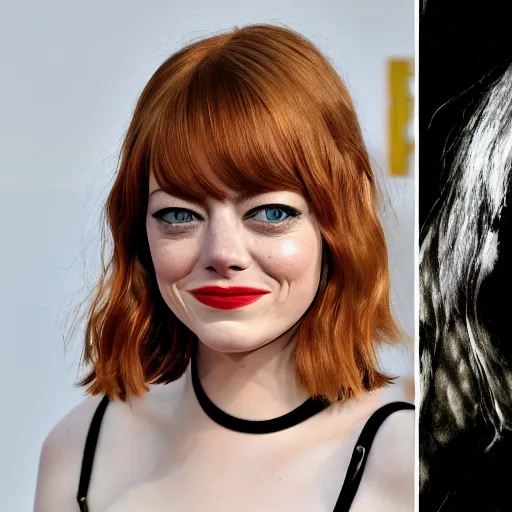 Image similar to emma stone is gollum from lord of the rings, gollum look a like, the hobbit gollum, LOTR, big eyes, 3 strands of hair, bad teeth, 8k, ultra real