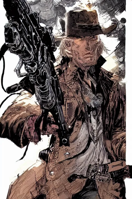 Prompt: gunslinger by neal adams and akihiko yoshida