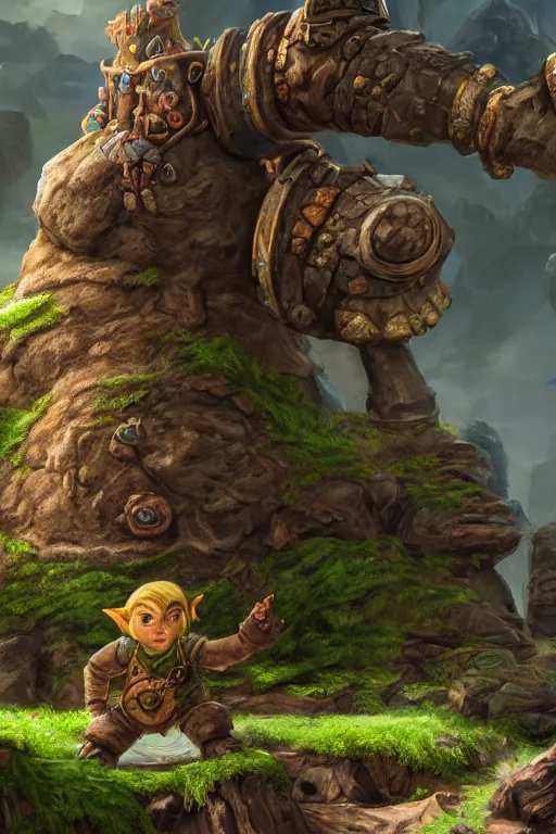 Image similar to zelda fantasy art giant golem troll wood rock greeble gemstone, global illumination ray tracing hdr fanart arstation by sung choi and eric pfeiffer and gabriel garza and casper konefal