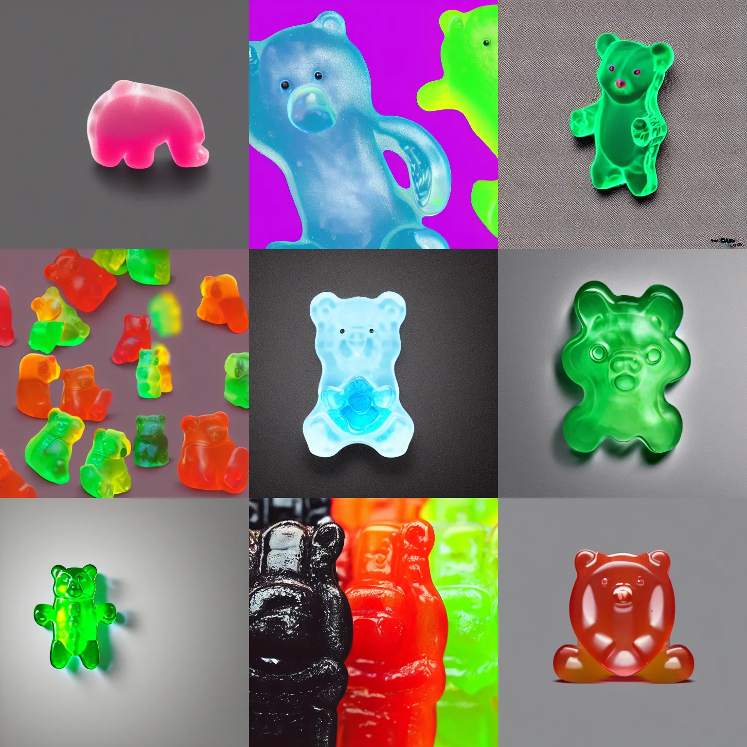 Prompt: A semi-translucent gummy bear, digital are