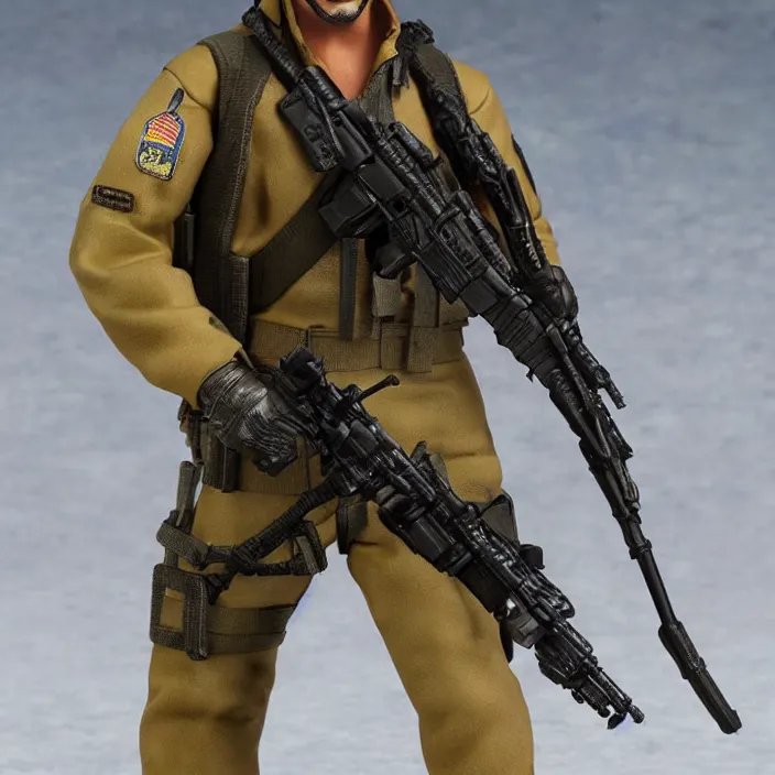 Prompt: detailed figure of steven seagal from sniper special ops, first 4 figures, detailed product photo