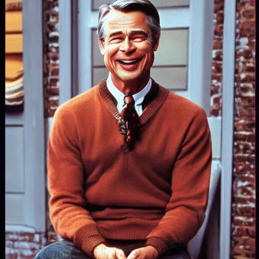 Prompt: brad pitt as mister rogers, vintage, 8 k, trending on artstation