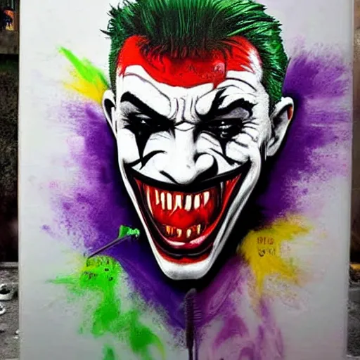 Image similar to joker smile graffiti, anarchy, gotham, crazy, paint brush