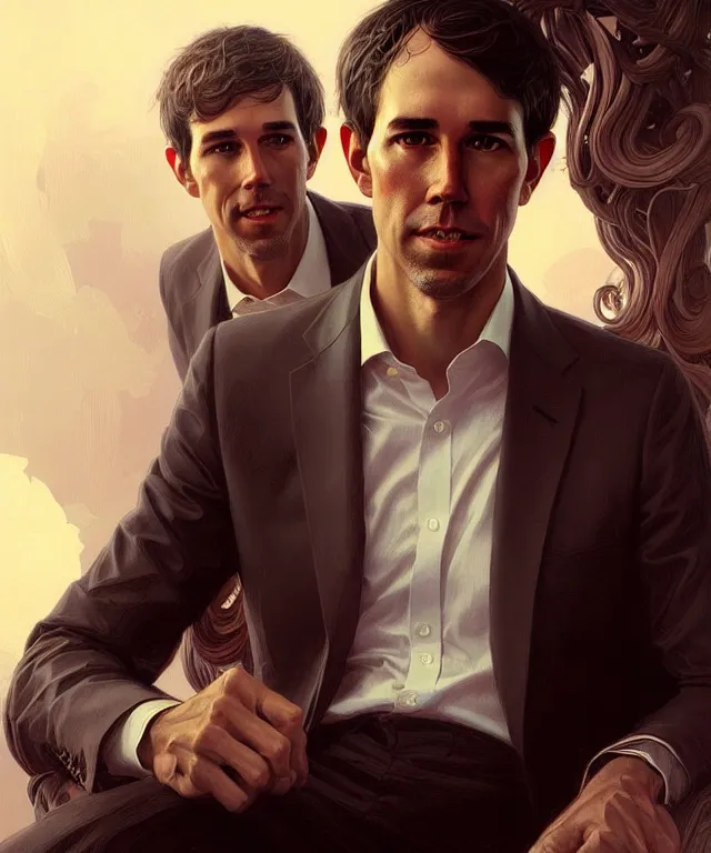 Prompt: portrait of Beto O'Rourke, intricate, elegant, highly detailed, digital painting, artstation, concept art, smooth, sharp focus, illustration, art by artgerm and greg rutkowski and alphonse mucha