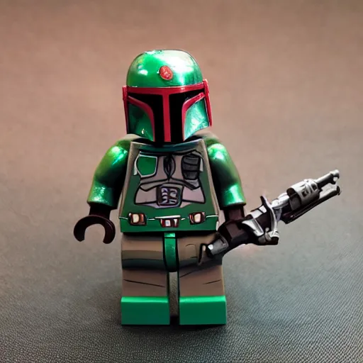 Image similar to Boba Fett lego mini figure, macro photography, detailed, 8k