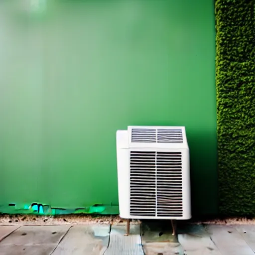 Prompt: ac unit in green smoke on wall