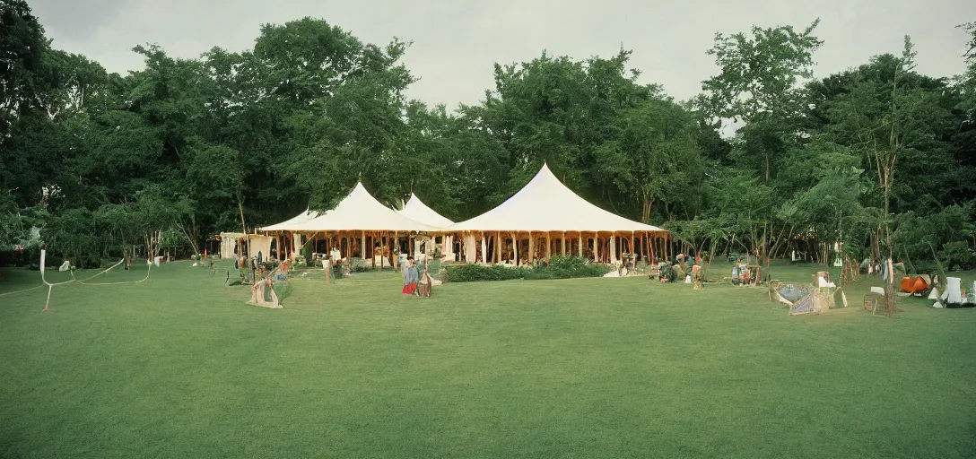 Prompt: sibley tent designed by dali. outdoor landscaping designed by roberto burle marx. fujinon premista 1 9 - 4 5 mm t 2. 9. portra 8 0 0.