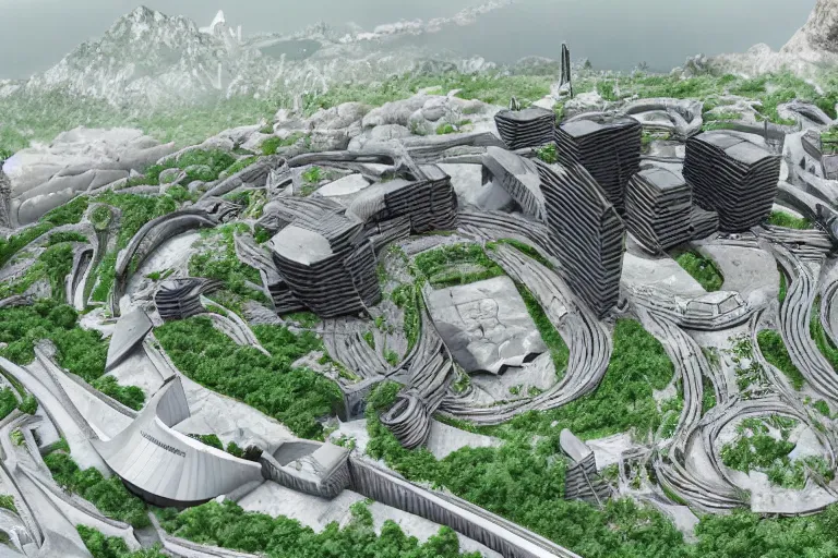 Image similar to a futuristic mega castle utopian city made of stone