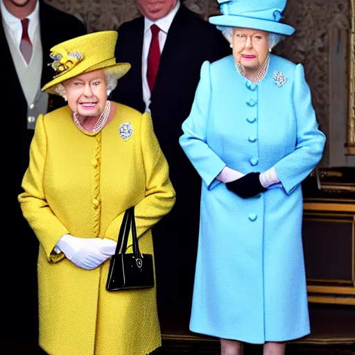 Prompt: queen elizabeth the second meeting an alien with three eyes at windsor castle, photos released by the sun uk