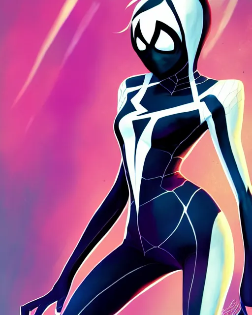 Image similar to portrait of Emma Stone as Spider-Gwen venom, art by lois van baarle and loish and ross tran and rossdraws and sam yang and samdoesarts and artgerm, middle shot, digital art, highly detailed, intricate, sharp focus, Trending on Artstation HQ, deviantart, unreal engine 5, 4K UHD image