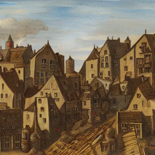 Prompt: a cityscape, settlement, buildings, detailed scenery, middle ages time period —width 672