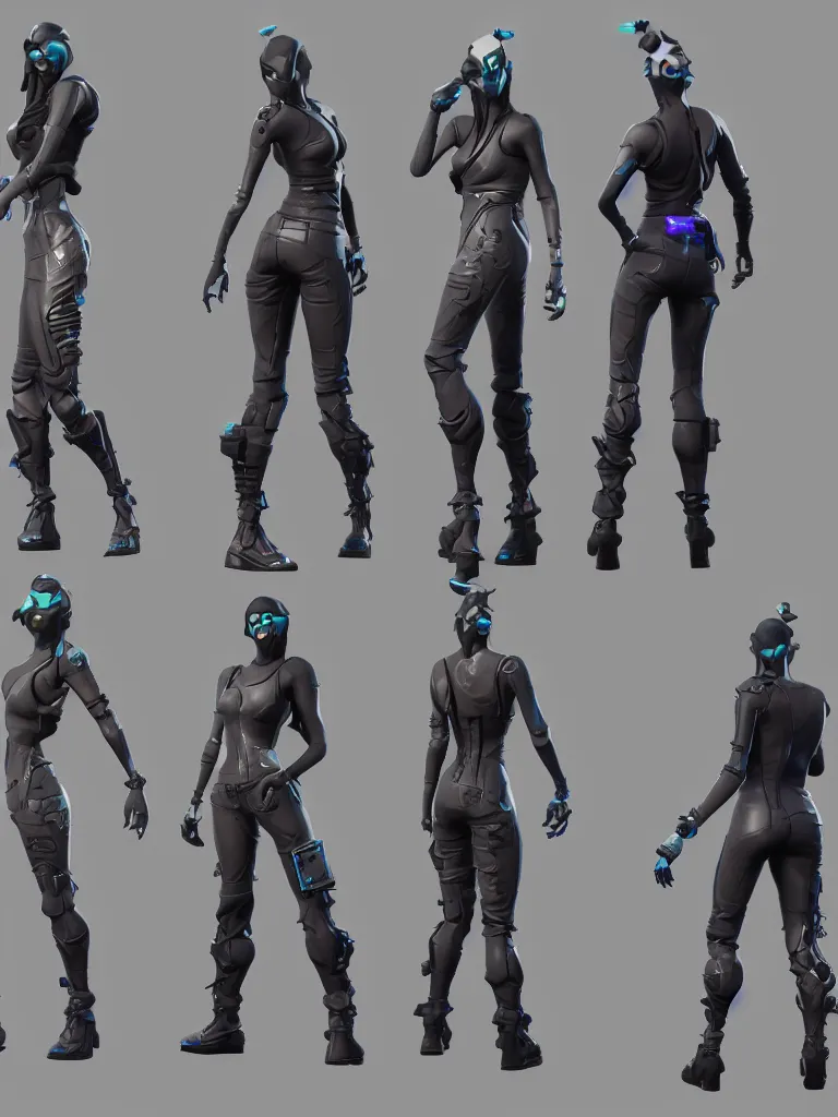 Image similar to fortnite skin models cyberpunk style concept art skin model, 3d models