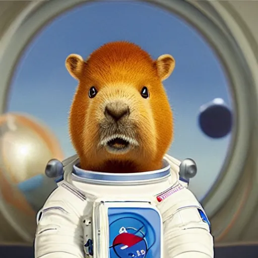 Image similar to an adorable capybara astronaut by pixar