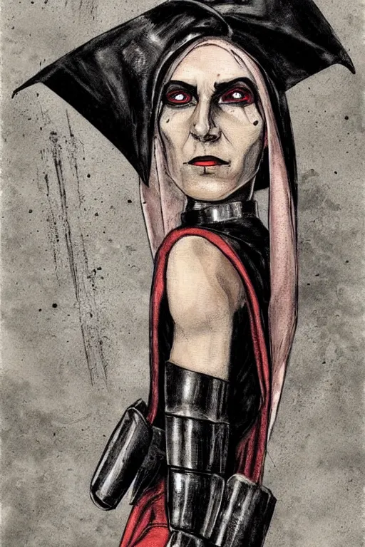 Image similar to portrait fashion model cyborg nun artwork by enki bilal