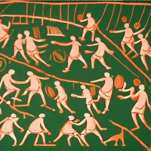 Prompt: ancient cave painting of a rugby match between england and ireland