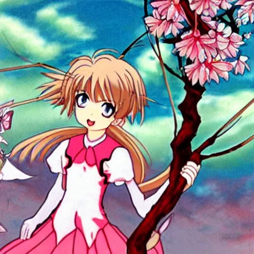 Prompt: Sakura from cardcaptor Sakura facing the absolute horror, very detailled fantasy art, trending