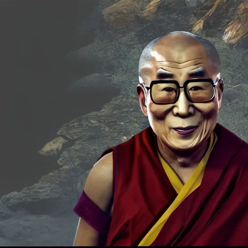 Image similar to Screenshot of the Dalai Lama in Skyrim special edition, 4k resolution, octane render