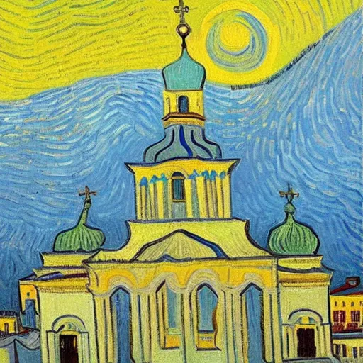 Image similar to a painting of Kyiv pechersk lavra by van gogh