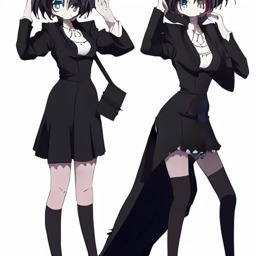 Image similar to adult woman, black dress, rooftop party, symmetrical faces and eyes symmetrical body, middle shot waist up, Kyoto animation, Wit studio anime, romantic lighting, 2D animation