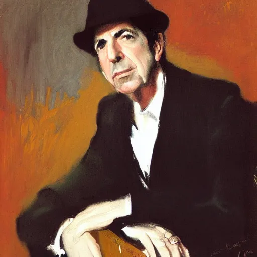 Image similar to portrait of leonard cohen, by john singer sargent and robert e. mcginnis