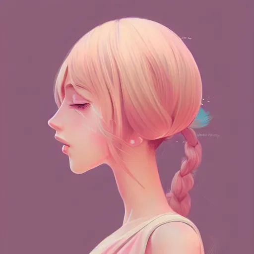 Image similar to young female in summer dress art, pastel light pink long hair, muted colors, matte print, pastel colors, ornate, digital art, digital painting, fan art, elegant, artstation, head is centered, by Ilya Kuvshinov