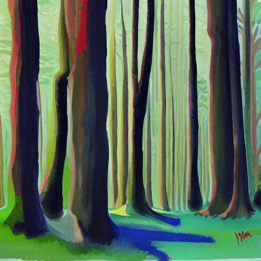 Prompt: forest in the morning light, thick gouache painting