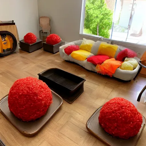 Image similar to spaghetti and meatballs shaped into a living room set