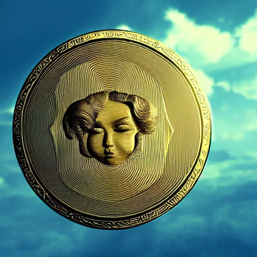 Image similar to golden clouds coin, 4k, post-processing, very very detailed, artstation, cute