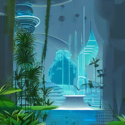 Image similar to beautiful happy picturesque charming organic futuristic sci - fi city in harmony with nature. water and plants. beautiful light. grainy and rough. soft colour scheme. beautiful artistic vector graphic design art by lurid. ( 2 0 2 2 )