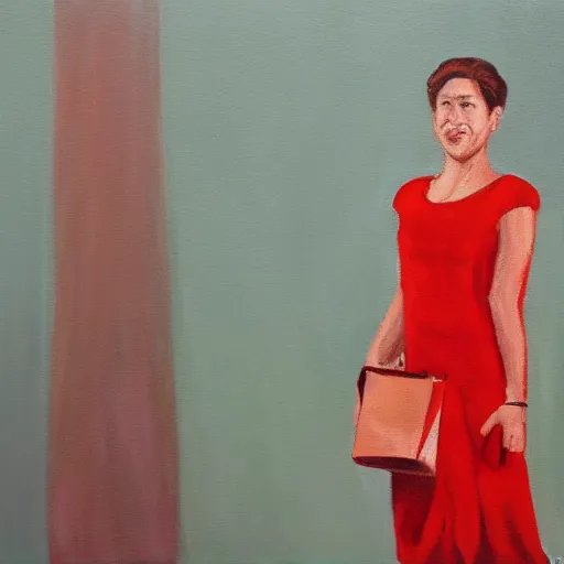 Prompt: mark zuckerberg wearing a woman red dress, oil painting