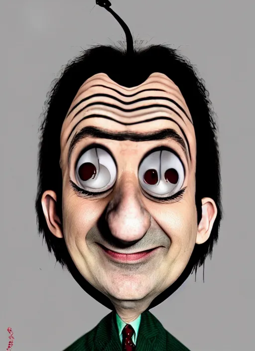 Prompt: Mr Bean in the style of Tim Burton