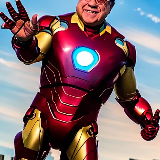 Prompt: Danny DeVito as Ironman at the Mandalay Bay rooftop lounge