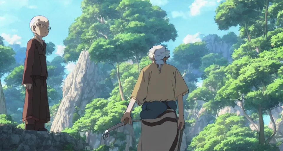 Prompt: anime grandpa on a fantasy adventure in the anime film by studio ghibli, armor, screenshot from the film by makoto shinkai