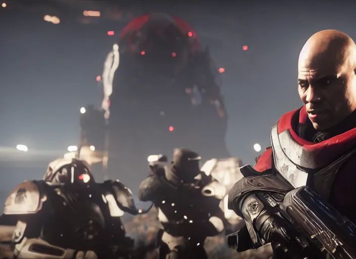 Image similar to Kevin Gates playing as Zavala in a Destiny 2 cutscene, 35mm photography, highly detailed, cinematic lighting, 4k